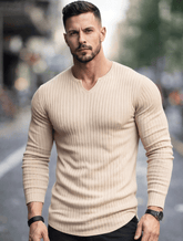 Classic Fit V Neck Rib Full Sleeve Tee