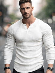 Classic Fit V Neck Rib Full Sleeve Tee