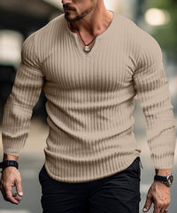 Classic Fit V Neck Rib Full Sleeve Tee