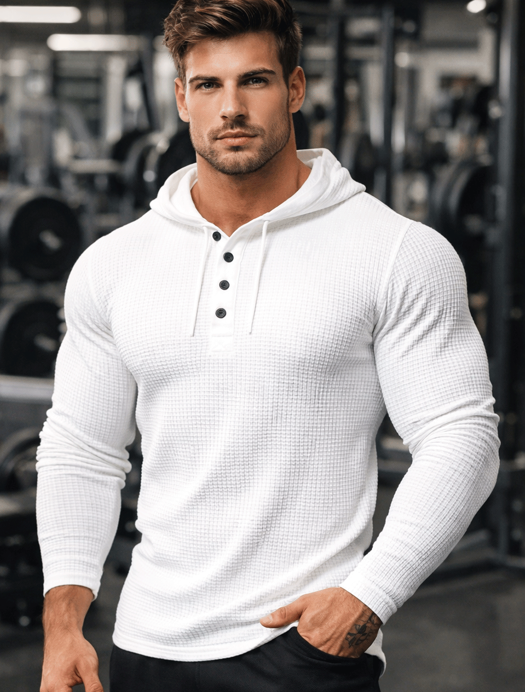 Men’s Waffle Knit Henley Hoodie