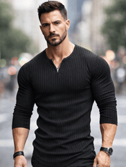 Classic Fit V Neck Rib Full Sleeve Tee
