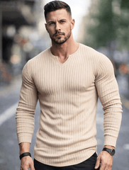 Classic Fit V Neck Rib Full Sleeve Tee